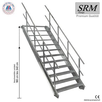 12 Stufen Stahltreppe Breite 60-160cm Geschosshöhe 180-240cm Geländer beidseitig