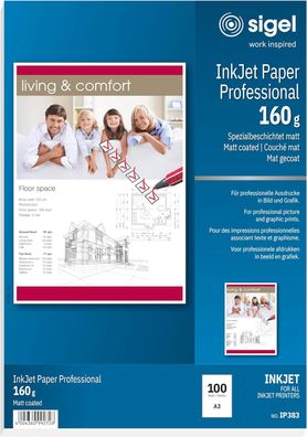 SIGEL IP383 InkJet-Papier Professional, A3, 100 Blatt, spezialbeschichtet matt, weiß,