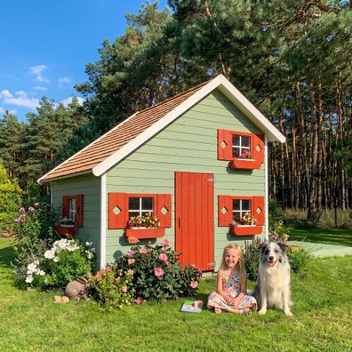 Kinderspielhaus Spielhaus Holz-Gartenhaus Spielhütte für Kinder #4449