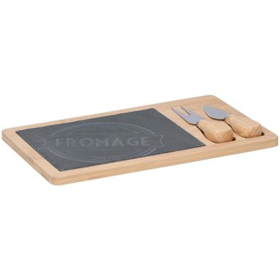 Alpina - Käseservierset - Käsebrett + Messer und Gabel 28,5 x 17 cm aus Bambus