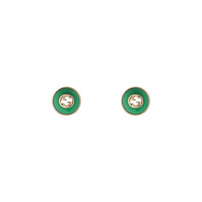 Gucci - YBD786554002 - Gucci Ineinandergreifende Ohrstecker aus Roségold und grünem A