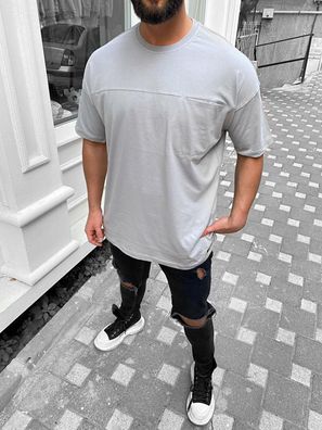 Megaman Oversize Herren T-Shirt mit Tasche Long-Tee Basic Shirt Longshirt Premium