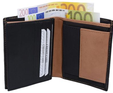 Geldbörse Nappa-Leder Kombibörse schwarz/tan
