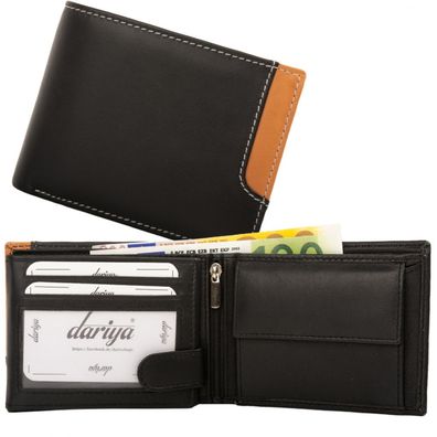 Geldbörse mit Innenriegel Nappa-Leder Scheintasche schwarz/cognac