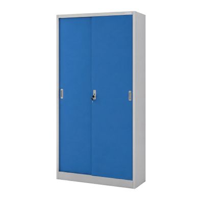 Büro-Metallschrank mit Schiebetüren, grau-blau: KUBA 900 x 1850 x 400 mm