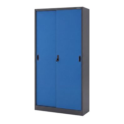 Büro-Metallschrank mit Schiebetüren in Anthrazit-Blau: KUBA 900 x 1850 x 400 mm