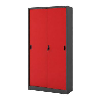 Büro-Metallschrank mit Schiebetüren in Anthrazit und Rot: KUBA 900 x 1850 x 400 mm