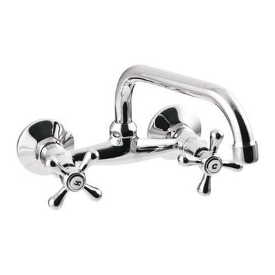 Küchenarmatur Wandmontage Wasserhahn ROMA 25 cm Küchenmischer für Küche in Silber