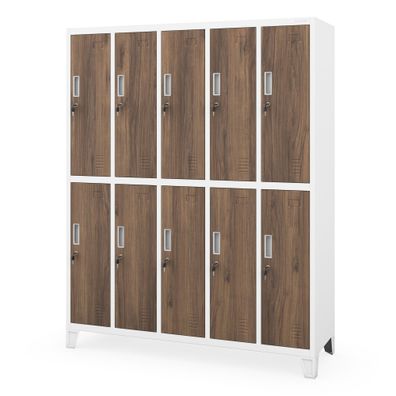 10-türiger Arbeitsschutz-Kleiderschrank weiß/Nussbaum Eco Design 1360 x 1720 x 450 mm