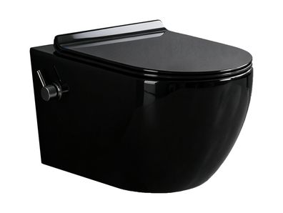 spülrandloses Taharet-schwarz Dusch WC inkl. Armatur und Soft-Close Sitz