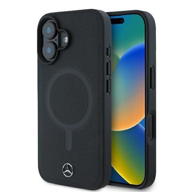 Hülle iPhone 16 Plus Mercedes Echtleder schwarz MagSafe kompatibel
