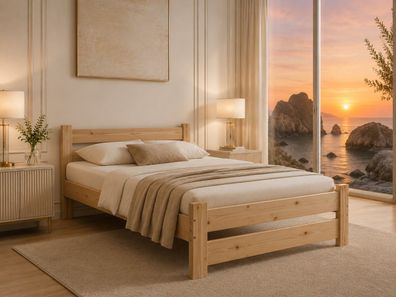 Best For Home Massivholzbett Futonbett Naturholzbett Holz Bettgestell mit Kopfteil