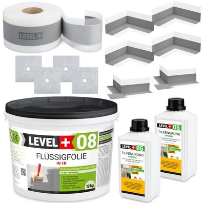 Dichtset für Bad 12kg Flüssigfolie 20m Dichtband Abdichtung Tiefengrund SET101