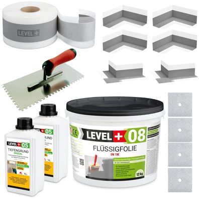 Dichtung Set Flüssigfolie Dichtband Tiefgrund für Bad Dusche + Zahnglätte SET103
