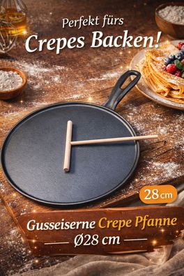 NEU Gusseiserne Crepes Pfanne Ø28 cm für Pfannkuchen Kinder Geburtstag Fest Party