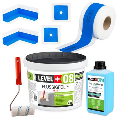 Dichtset Flüssigfolie 4kg Wassersperre Dusche Dichtband Ecke Farbroller SET290