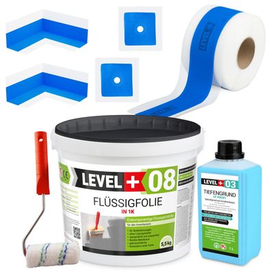Dichtset Wasserdicht Flüssigfolie 5,5kg Dusche Dichtband Ecke Farbroller SET291