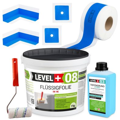 Dichtset Flüssigfolie 7kg Wasserdicht Dusche Bad Dichtband Ecke Farbrolle SET292