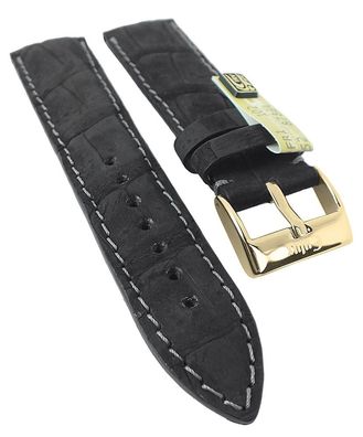 Kaiman Nubukleder Uhrenarmband | Kaiman-Leder, schwarz, matt 30385