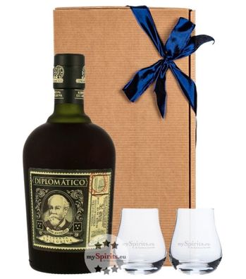 Geschenk-Set Diplomatico Ron Antiguo & 2 Nosinggläser (40 % vol., 0,7 Liter)