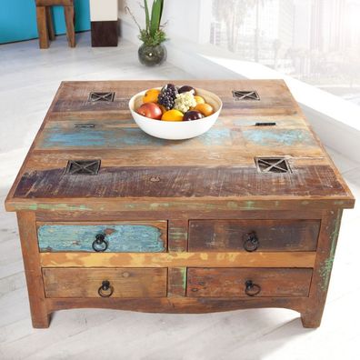 cagü: Couchtisch Beistelltisch & TRUHE (BORNEO] aus Recyceltem TEAK Massivholz 90cm