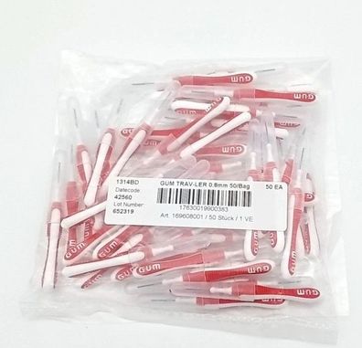 GUM Trav-ler Interdentalbürsten rot 0,8mm - 50 Stück Zahnzwischenraumbürsten