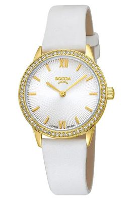 Boccia Damenuhr Quarz Titan mit Lederband Weiß/Goldfarben 3382-02