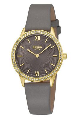 Boccia Quarzuhr für Damen Titan mit Lederband Braun/Goldfarben 3382-03