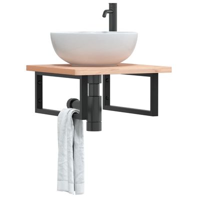 vidaXL Waschbeckenregal Wandmontage Stahl und Massivholz Buche