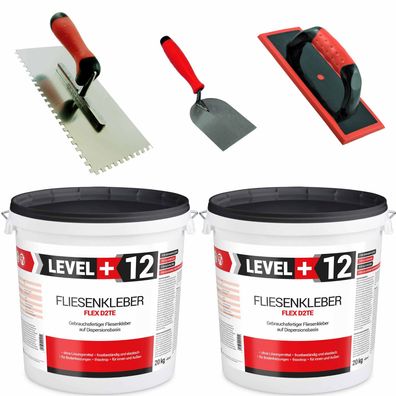 Fliesenkleber 40Kg + Zahnglätter 6mm + Fugbrett + Spachtelkelle 60mm SET200