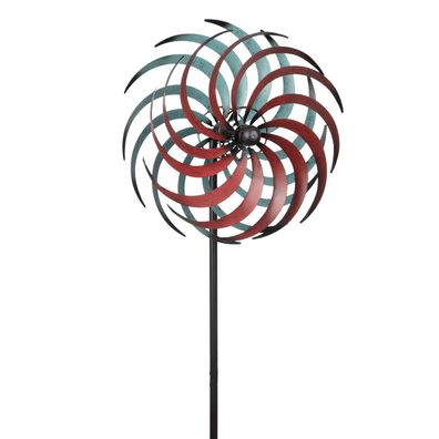 Metall Windrad Garten 175 cm hoch doppelläufig Ø 34 cm rot türkis Windspiel wetterfes