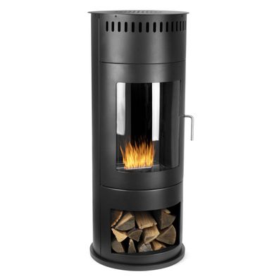 Design Ethanol Kamin rund freistehend 113 cm hoch mit Sichtfenster Schwarz Standkamin