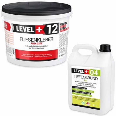 Fertig Flexkleber 10kg + Tiefengrund 5L Fliesenkleber für Glasmosaik SET206