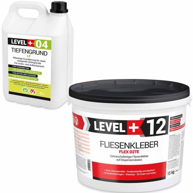 Fertig Flexkleber 15kg + Tiefengrund 5L Dispersionkleber Weiß Steinkleber SET207