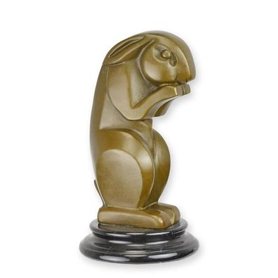 Art Deco Bronze Hasen-Skulptur - Bronze Figurine Kaninchen 15,5 cm Höhe auf schwarzem