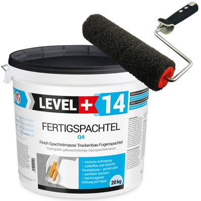 Glätt-Set 20kg Fertigspachtel + Profi Glättwalze 250mm Gipsspachtel LEVEL+ SET209