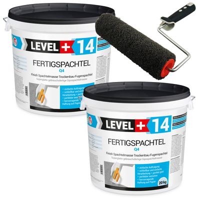 Set 40kg Fertigspachtel + Profi Glättwalze 250mm Spachtelmasse Level+ SET210