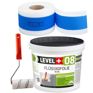 Dichtset Wassersperre Flüssigfolie 5,5kg Bad Dusche Dichtband Farbroller SET295