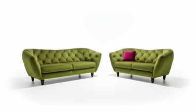 Chesterfield 3 + 2 Sitzer Sofagarnitur Polster Stoff Couch Sitz Garnitur Design