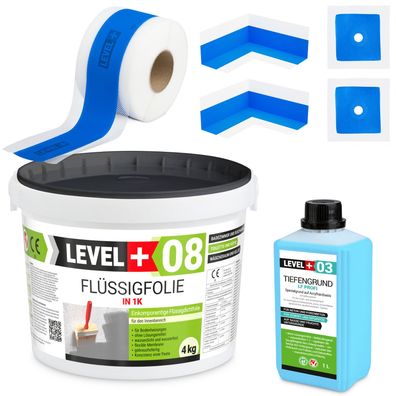 DichtungSet Dusch Bad Abdichtung Dichtband Flüssigfolie 4Kg Innenecke SET300