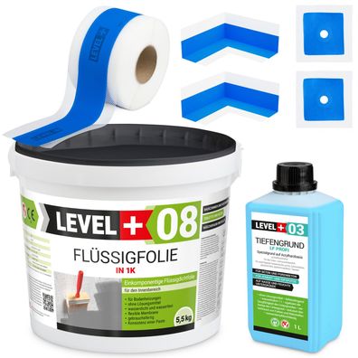 Dichtset Bad Dusche Flüssigfolie 5,5kg Tiefengrund Innenecke Dichtband HQ SET301