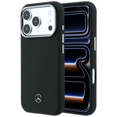 Hülle iPhone 17 Pro Max Mercedes Kunstleder schwarz Grill Pattern Logo MagSafe