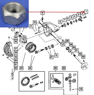 Mutter Differenzial Jeep Wrangler JK 07-18 Grand Cherokee 99-10 Dodge Viper 03-17