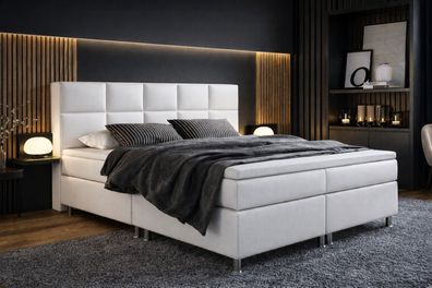 Boxspringbett Bett 180x200 cm Kunstleder Weiß Doppelbett Schlafzimmer modern