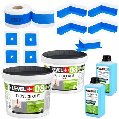 Dichtset für Bad ca 7m² Abdichtung Dichtband Flüssigfolie 9,5kg Profi SET320