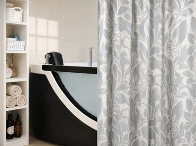 Leifheit Nora Grey White Duschvorhang 180x200 cm Textil Grau Weiß Floral