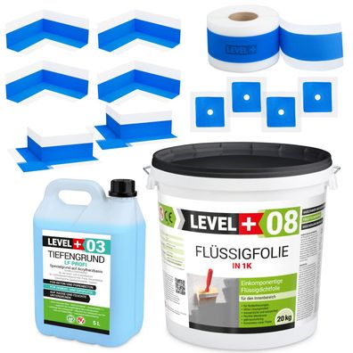 Dicht- Set Badabdichtung Flüssigfolie 20kg großes Bad Tiefgrund Dichtband SET326