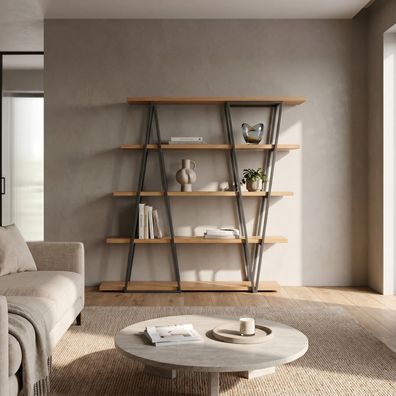 Industrielles Tilt-Bücherregal aus massivem Holz