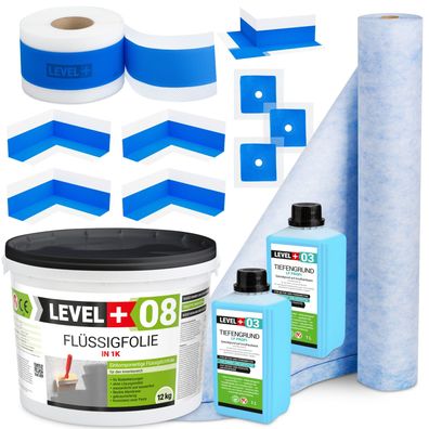 Dichtset Flüssigfolie 12kg Dusch Badabdichtung Dichtband 15m Dichtbahn 1m SET340