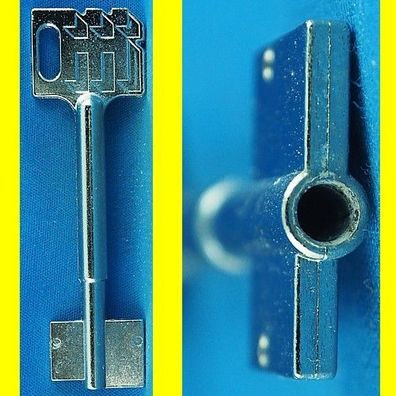 Doppelbartschlüssel System Kaba Mauer, Druckguss vernickelt, 90 mm lang